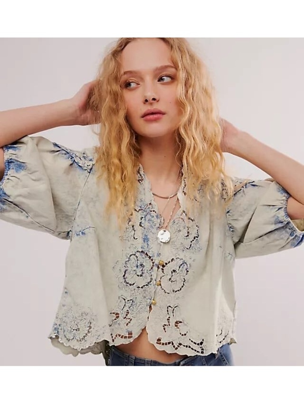 Free People Corinna Denim Top Large